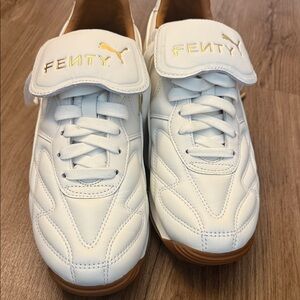 Fenty Beauty Men's White Leather Sneakers with Gold Logo